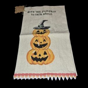 Mud Pie Pumpkin to Talk About Jack-o'-Lanterns Halloween Tea Towel